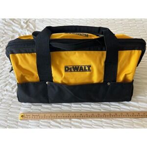 DEWALT 20 Inch Heavy Duty Tool Bag Yellow Black Wide Mouth Storage Organizer